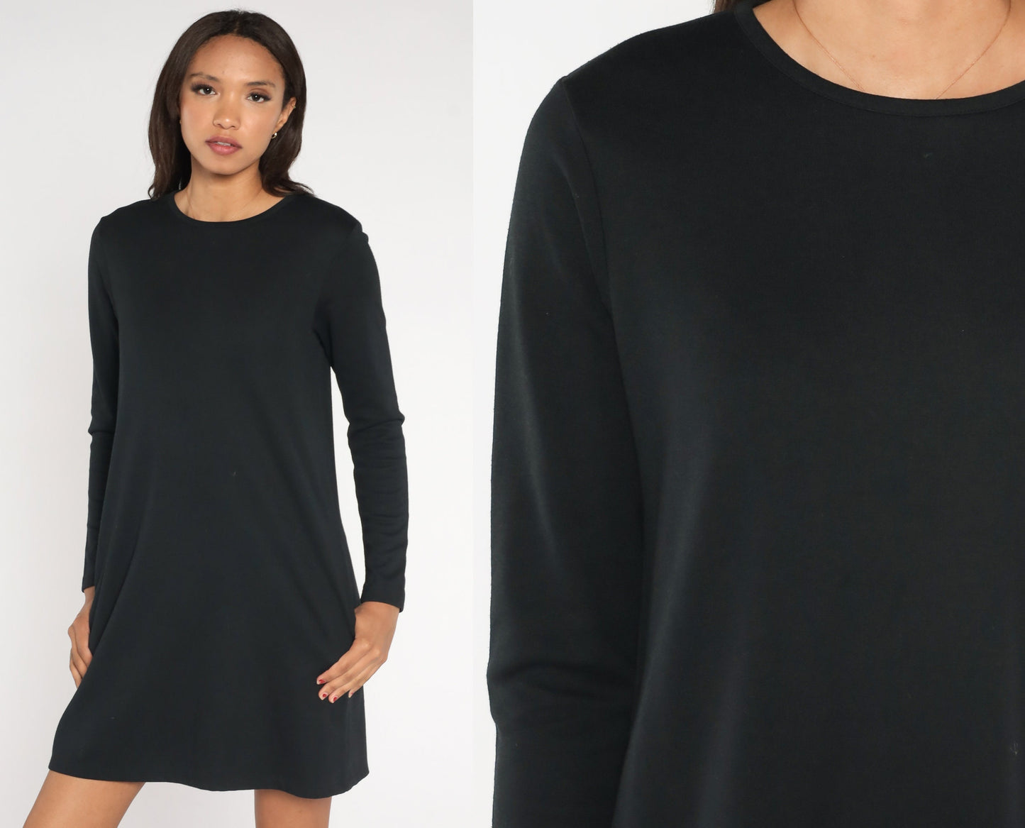 90s Liz Claiborne Black Mini Shift Dress Long Sleeve Small S