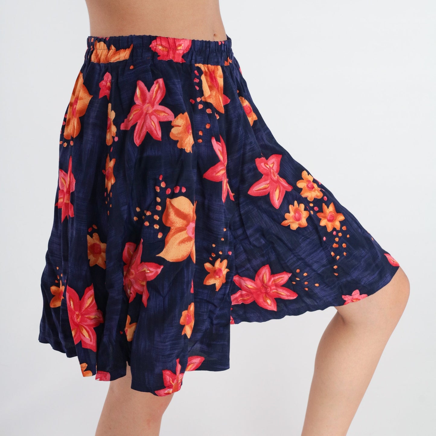 90s Tropical Floral High-Waisted Shorts Wide Leg Purple Print Small