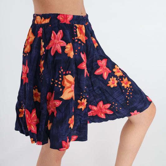 90s Tropical Floral High-Waisted Shorts Wide Leg Purple Print Small