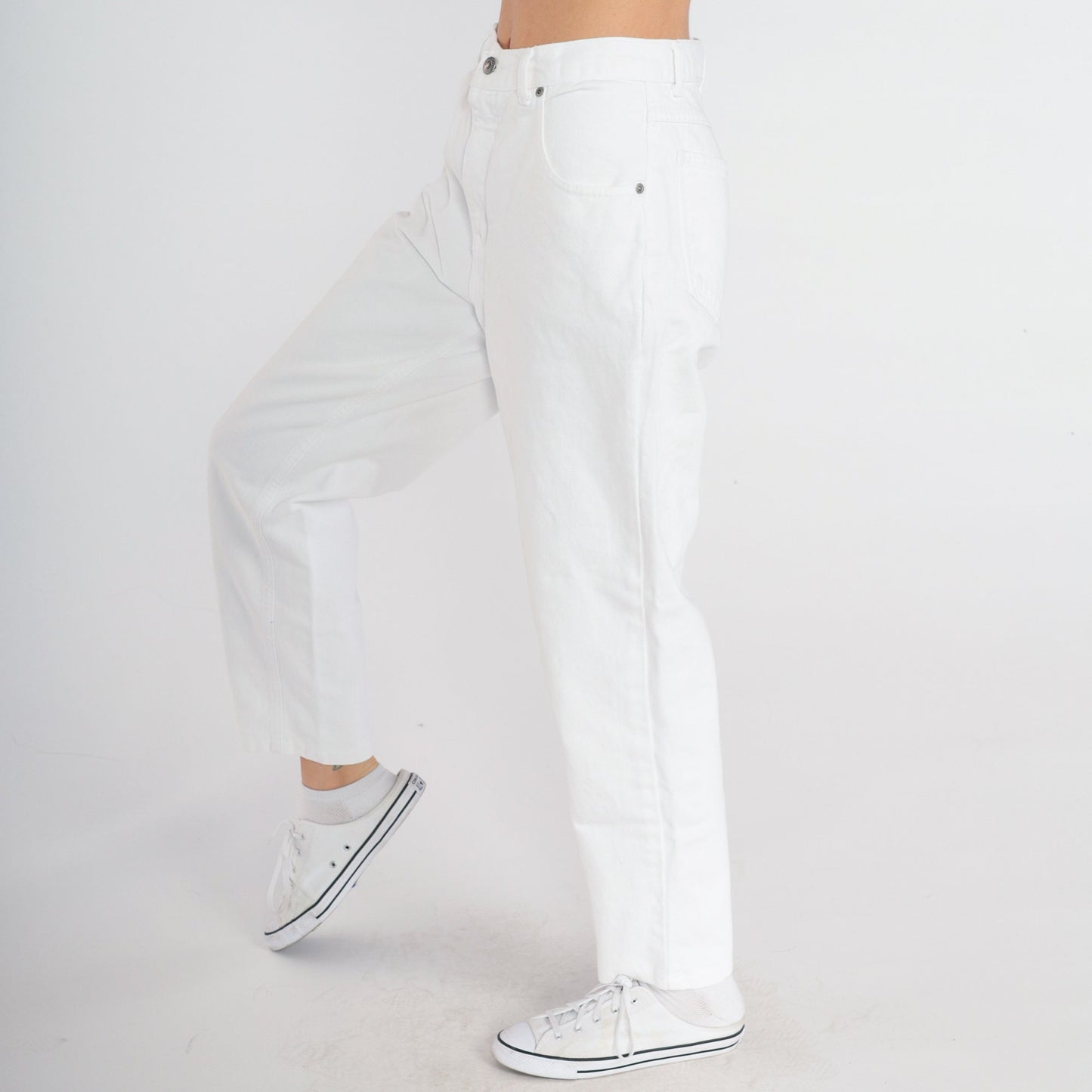90s Bonjour White Denim High-Waist Straight Tapered Jeans Small