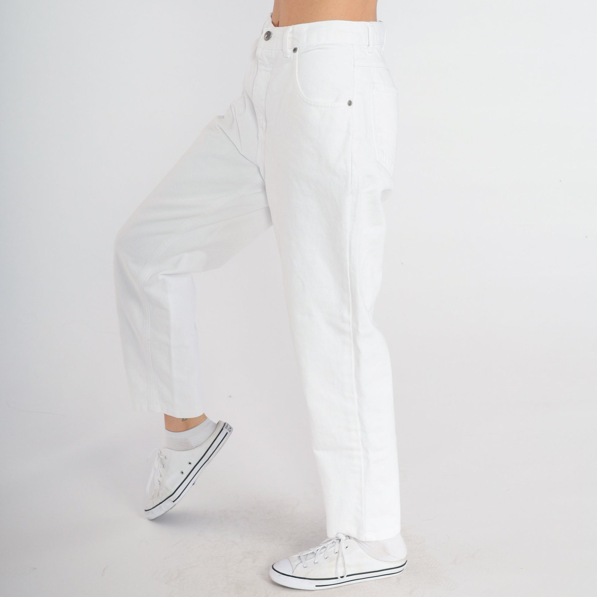 90s Bonjour White Denim High-Waist Straight Tapered Jeans Small
