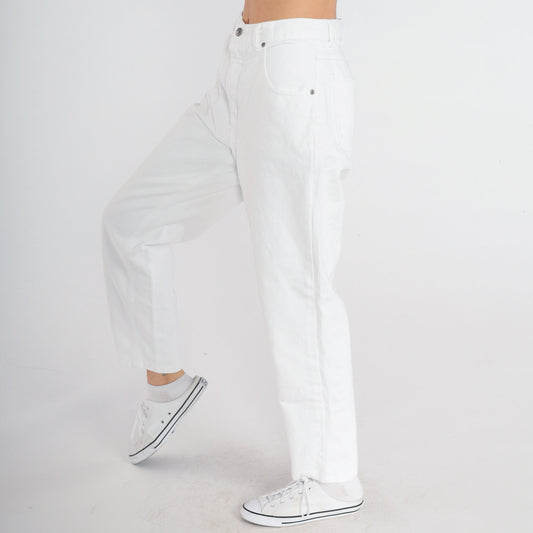 90s Bonjour White Denim High-Waist Straight Tapered Jeans Small