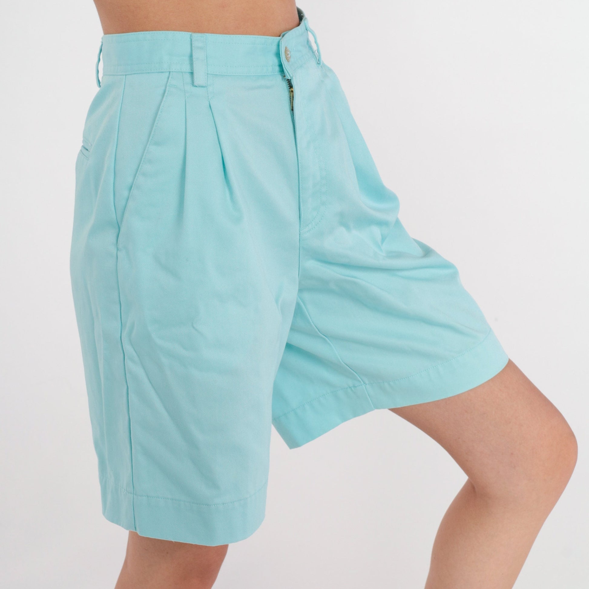 90s Liz Claiborne Blue Pleated High-Waist Bermuda Shorts Cotton Small
