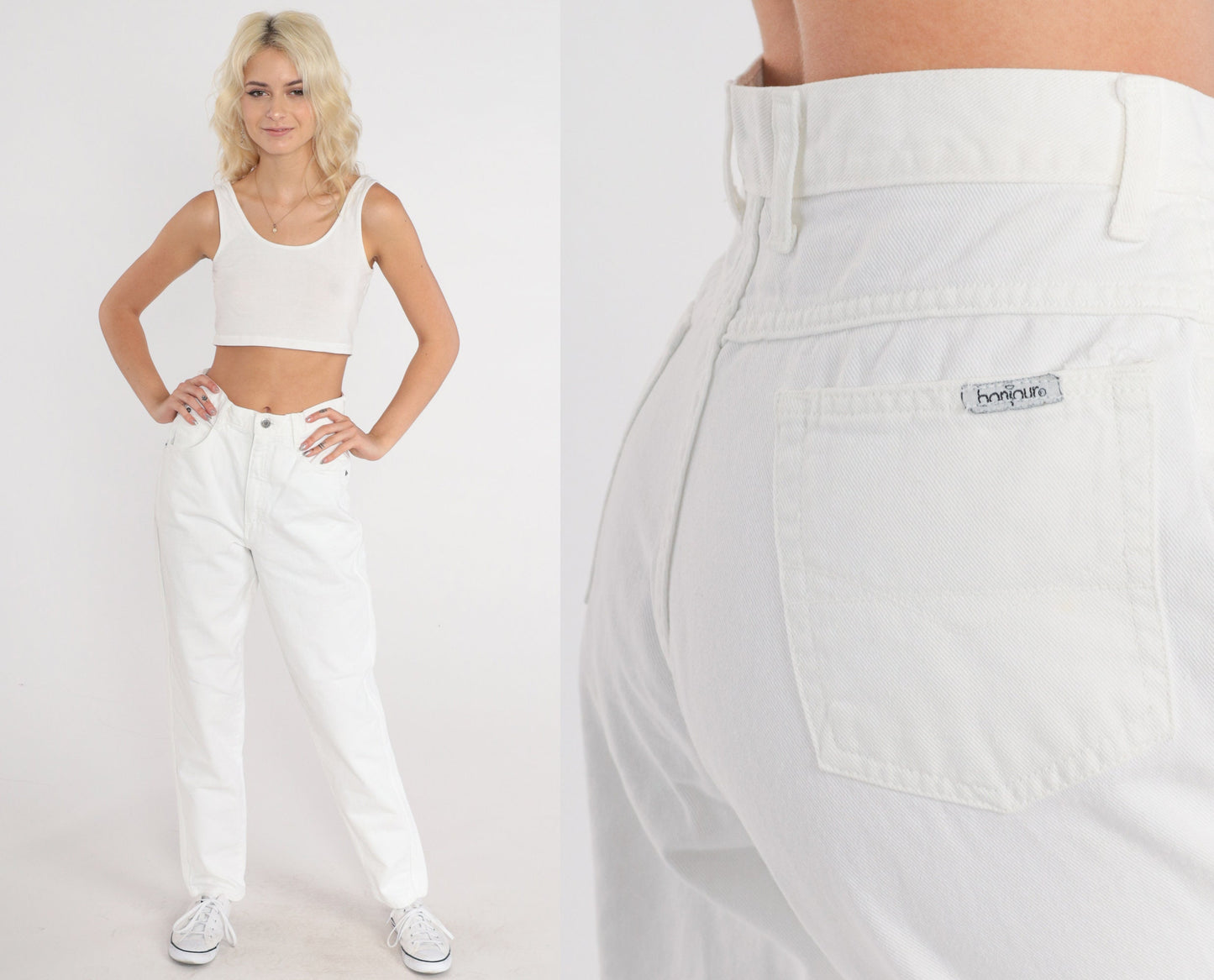 90s Crossroads White Denim High-Waisted Tapered Mom Jeans Small