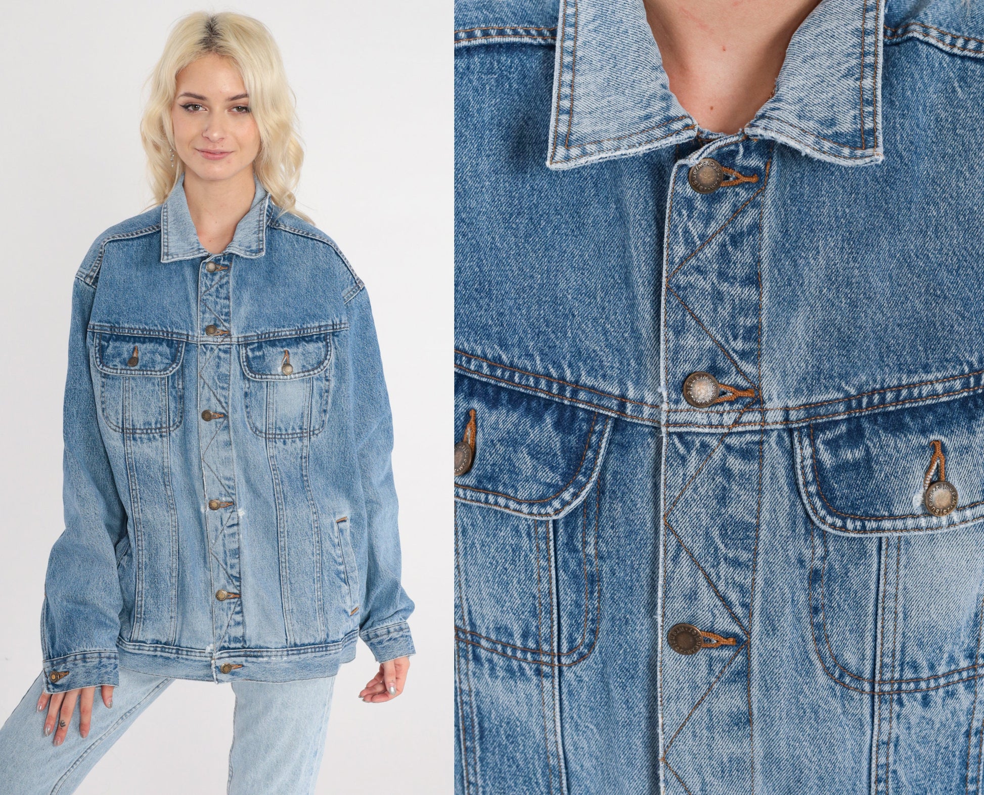 90s Wrangler Blue Denim Jacket Button Up Jean Jacket Large L