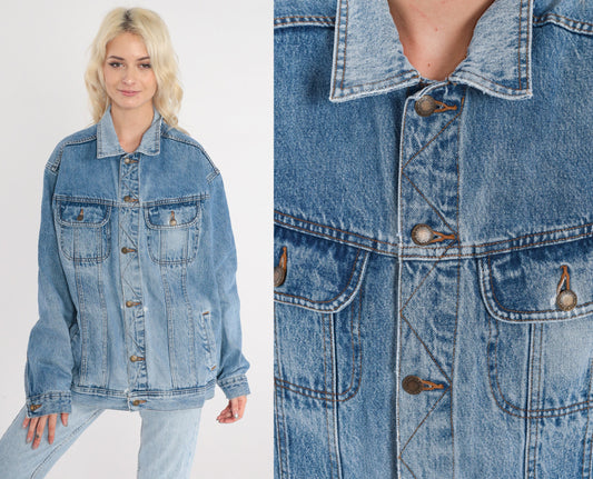 90s Wrangler Blue Denim Jacket Button Up Jean Jacket Large L