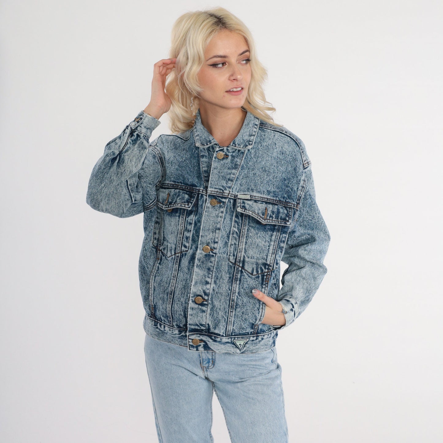90s Guess Georges Marciano Acid Wash Denim Jacket Blue Large L