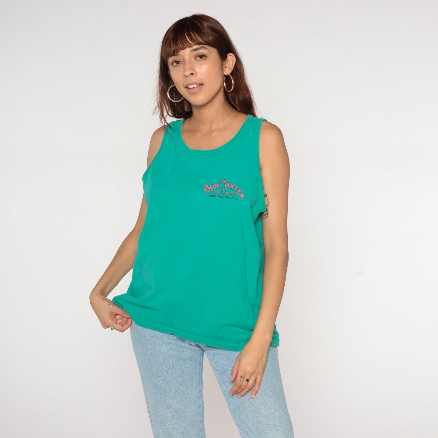 90s BlueWater Casino Parker Arizona Tank Top Green Graphic Tee Large