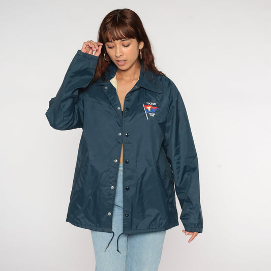 70s Tucson Sailing Club Windbreaker Navy Nylon Snap Jacket Men's Medium