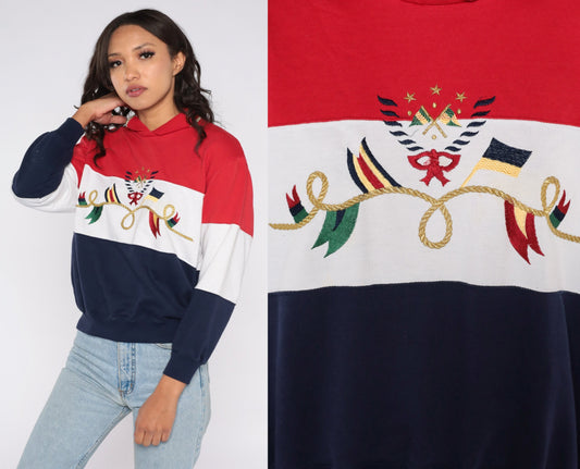 90s Nautical Flag Sweatshirt Alfred Dunner Striped Collared Pullover Small S