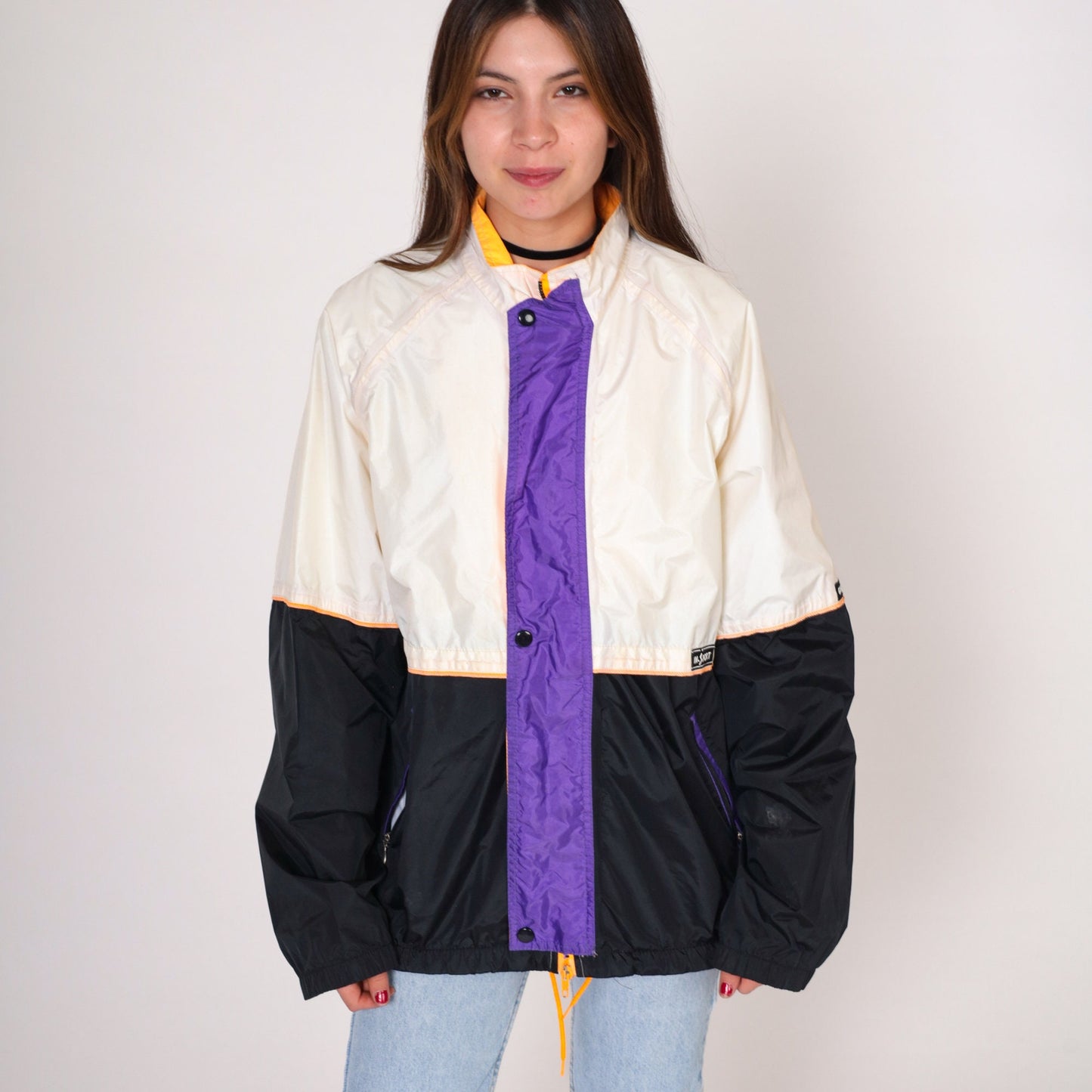 90s Goretex Windbreaker Jacket Off-White Black Colour Block Yellow Purple Large