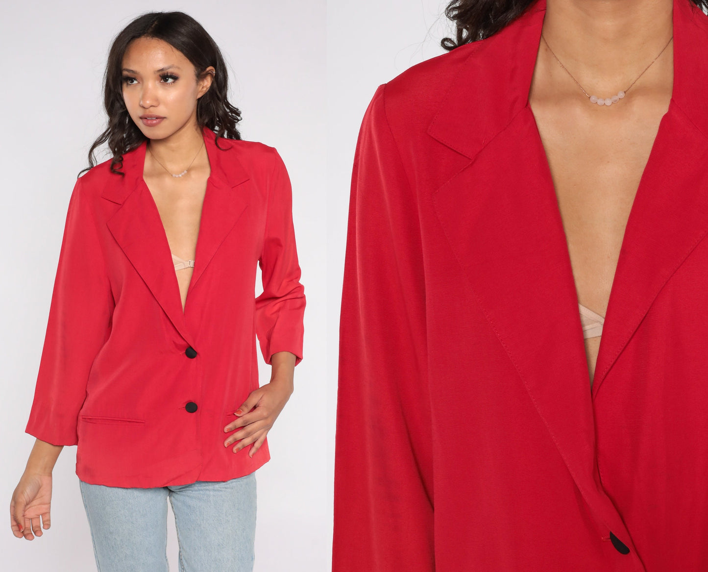90s Casa Blanca Red Blazer Two Button Deep V Neckline Small 6