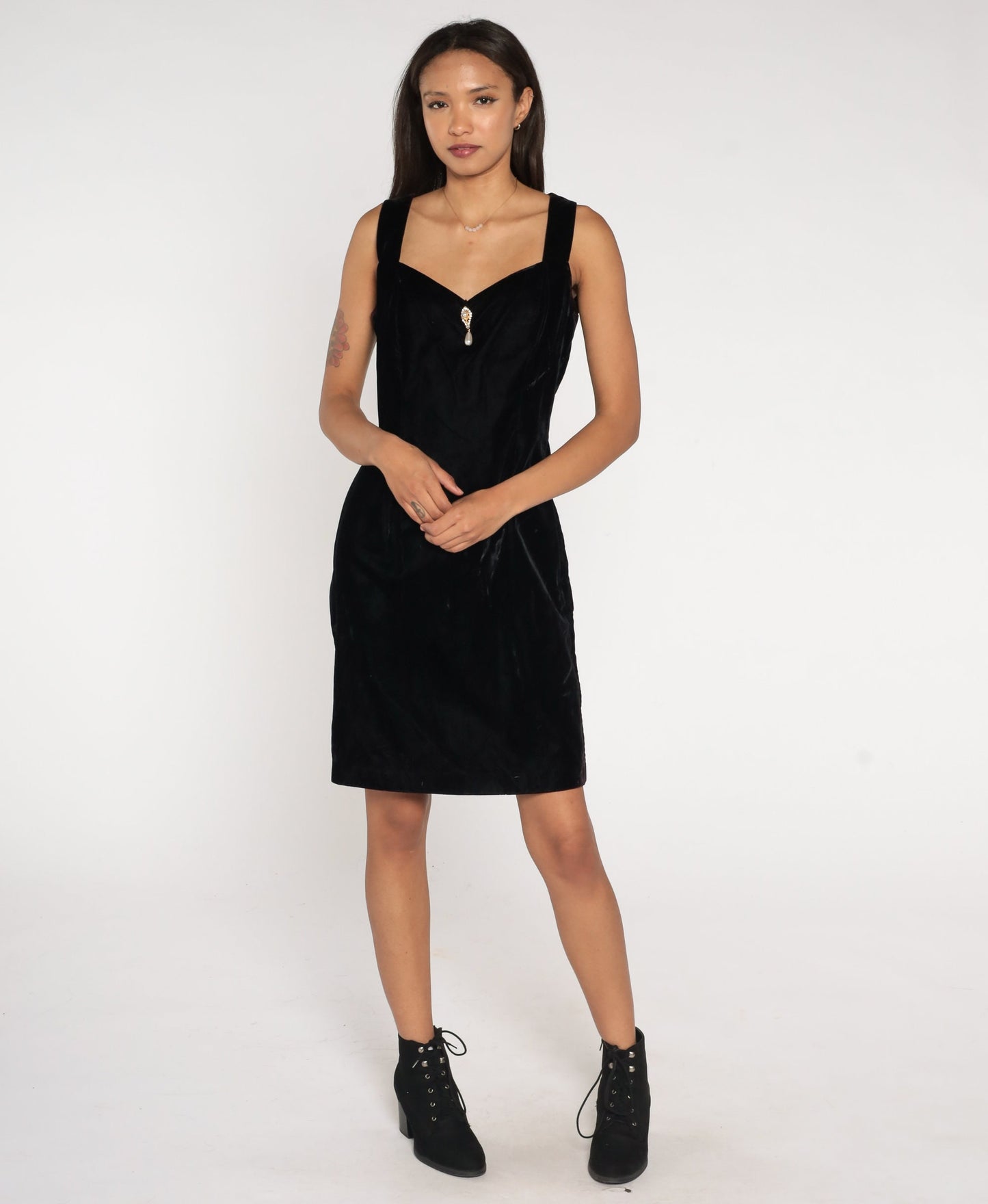 90s Jessica McClintock Black Velvet Mini Dress Beaded Sweetheart Neckline Medium