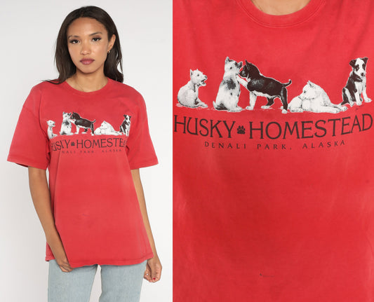 90s Husky Homestead Denali National Park Alaska Graphic Tee Red Large L