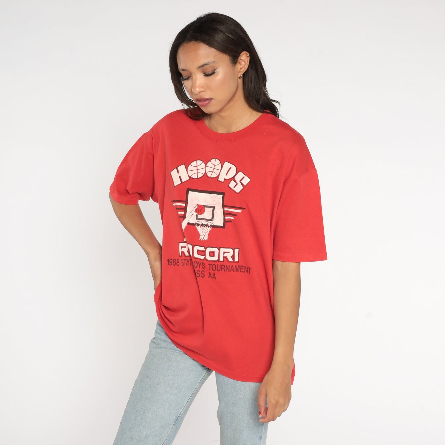 80s Rocori Hoops Basketball T-Shirt 1988 State Tournament Champs Red Extra Large