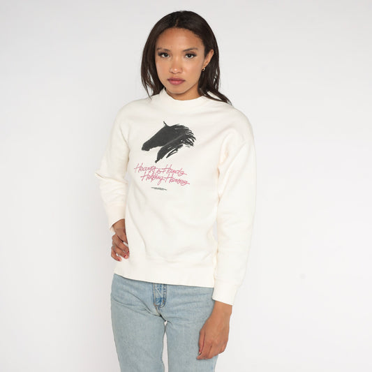 90s Hearts Hands Helping Horses Wisconsin Sweatshirt White Mock Neck Small