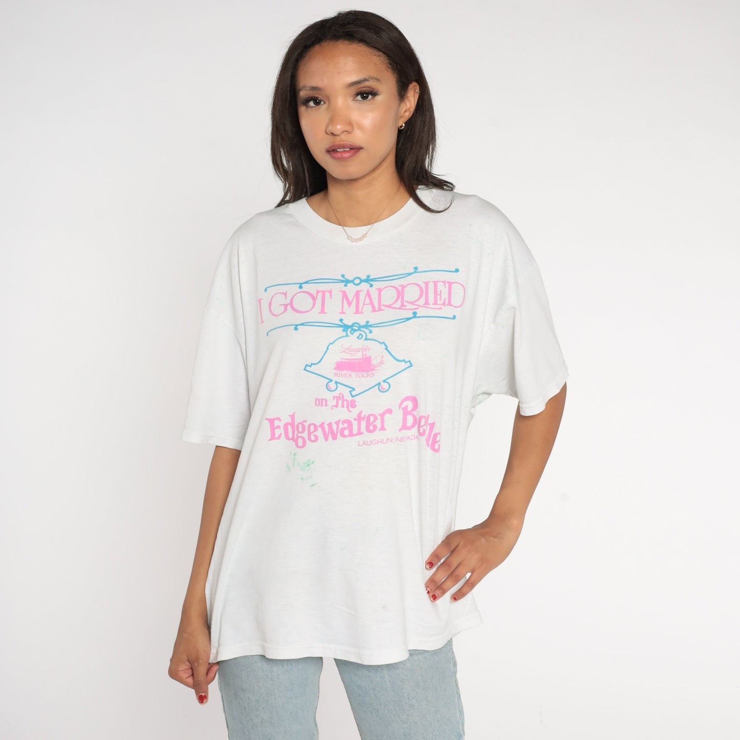 90s Edgewater Belle Steamboat Graphic T-Shirt Laughlin Nevada Wedding Tee Extra Large
