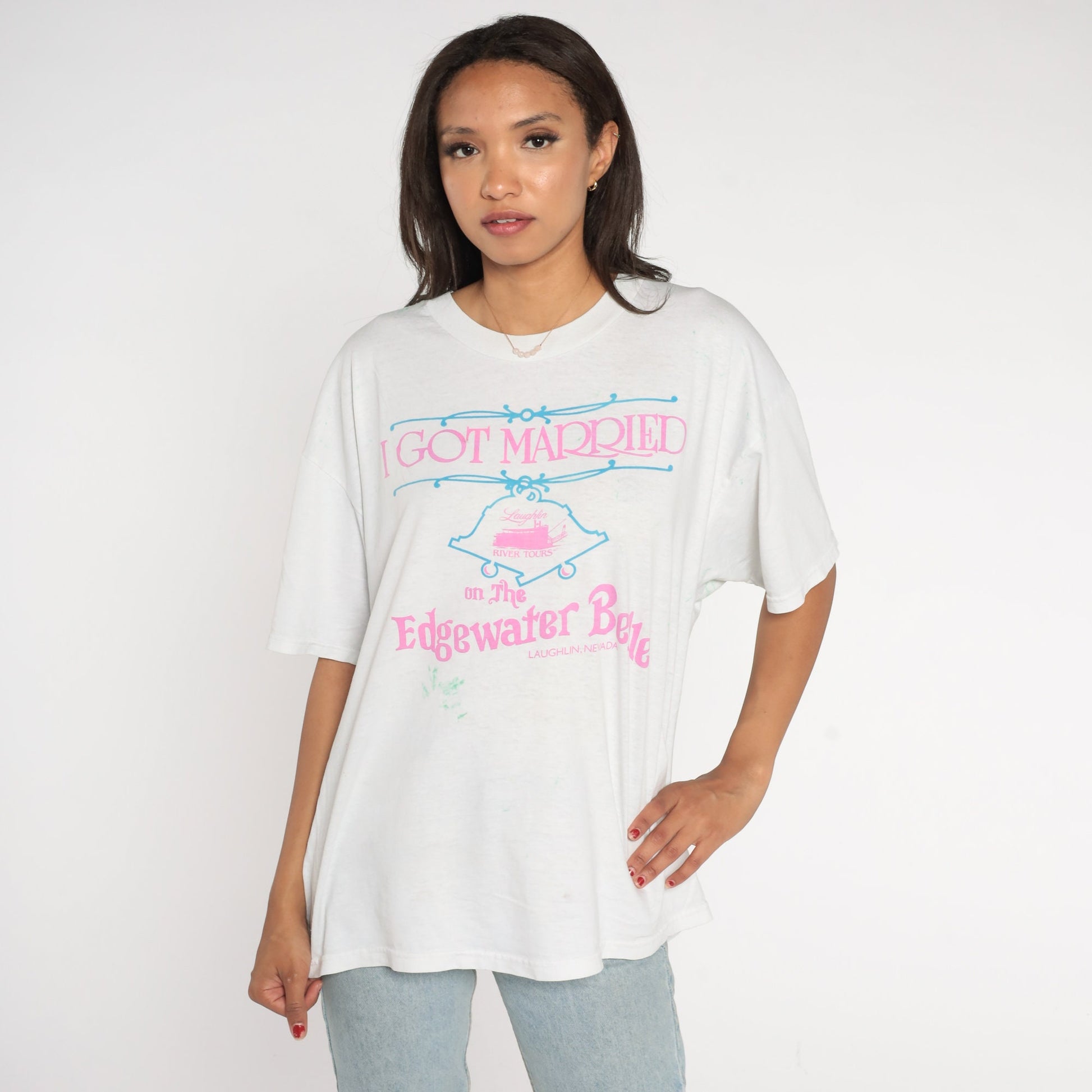 90s Edgewater Belle Steamboat Graphic T-Shirt Laughlin Nevada Wedding Tee Extra Large