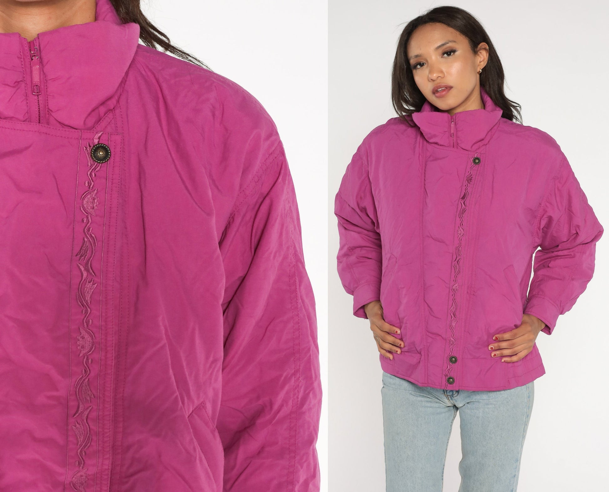 90s Eddie Bauer Fuchsia Pink Down Puffer Ski Jacket Medium