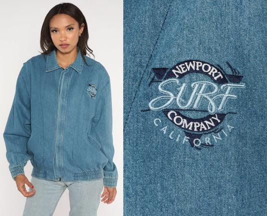 90s Newport Surf Company Blue Denim Zip Jacket Extra Large XL