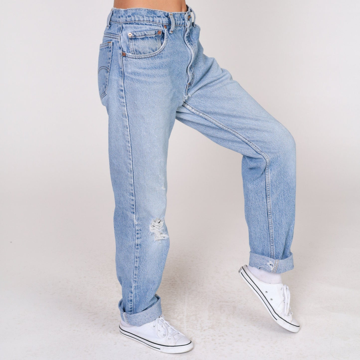 90s Levi's Mid Rise Straight Leg Denim Jeans Light Wash Distressed 32x33