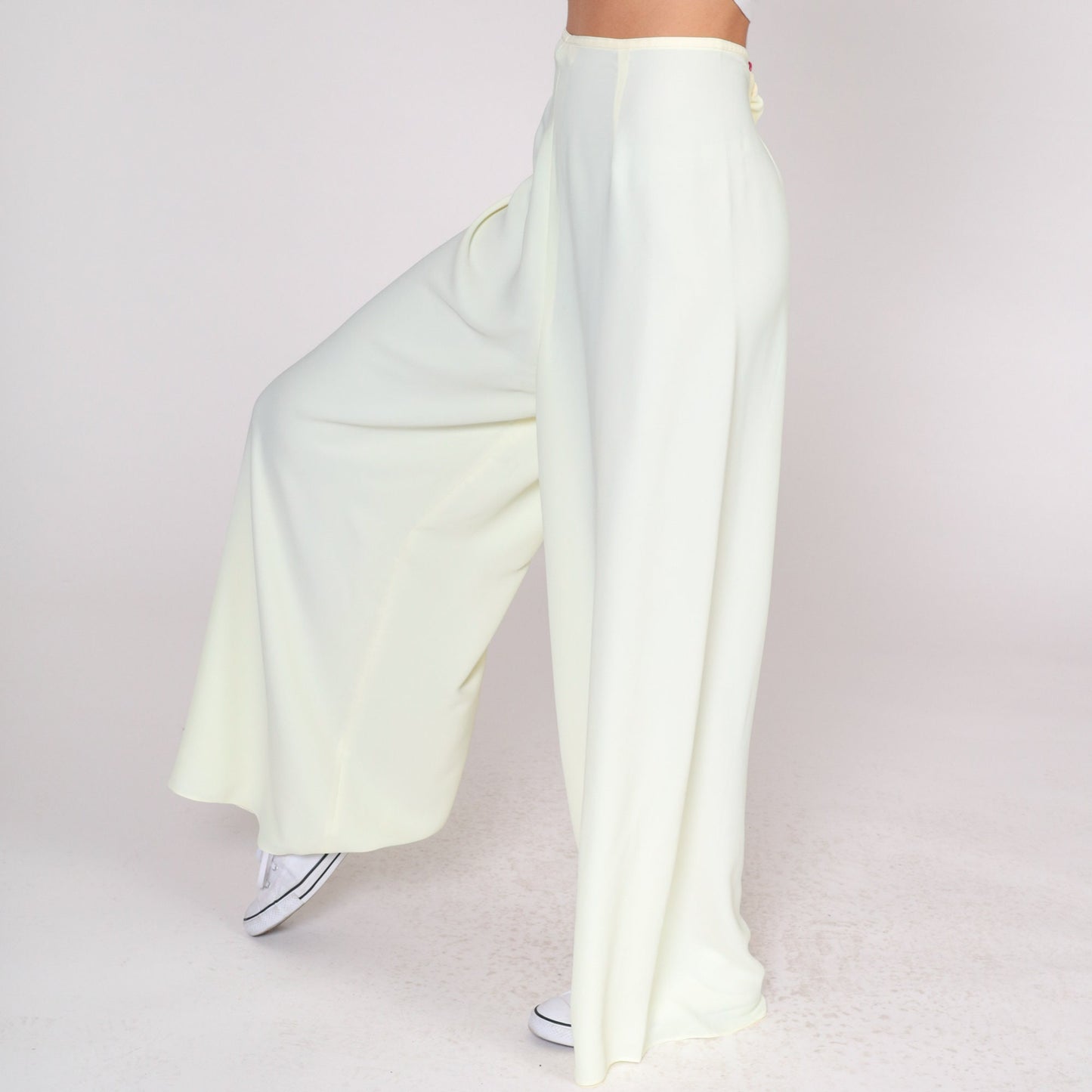 70s Pale Yellow Wide Leg Palazzo Pants High Waist Bell Bottom Medium