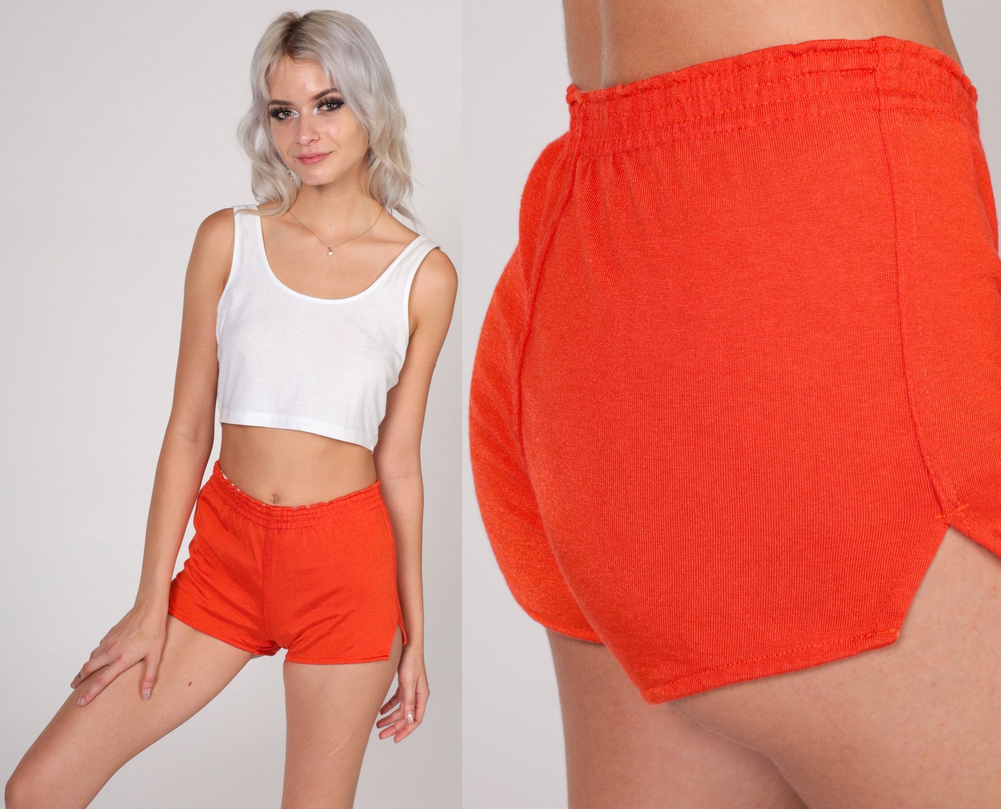 70s Orange Nylon Hotpants Side Slit Shorts Extra Small XS