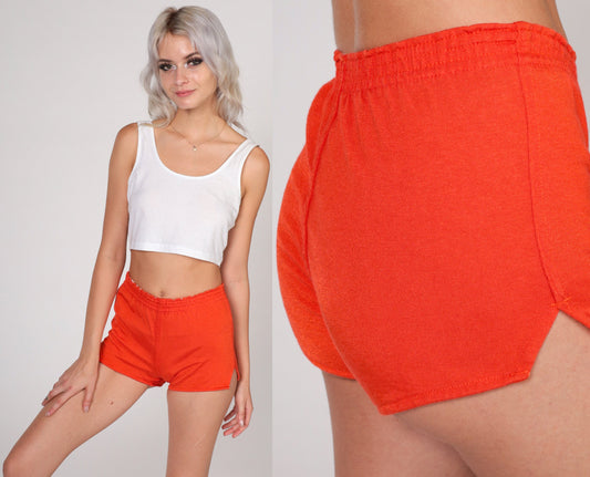 70s Orange Nylon Hotpants Side Slit Shorts Extra Small XS