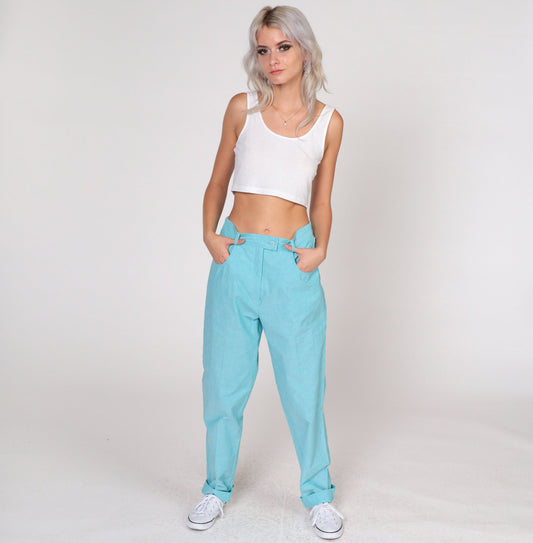 80s Lily's of Beverly Hills High-Waisted Tapered Trousers Bright Blue Small