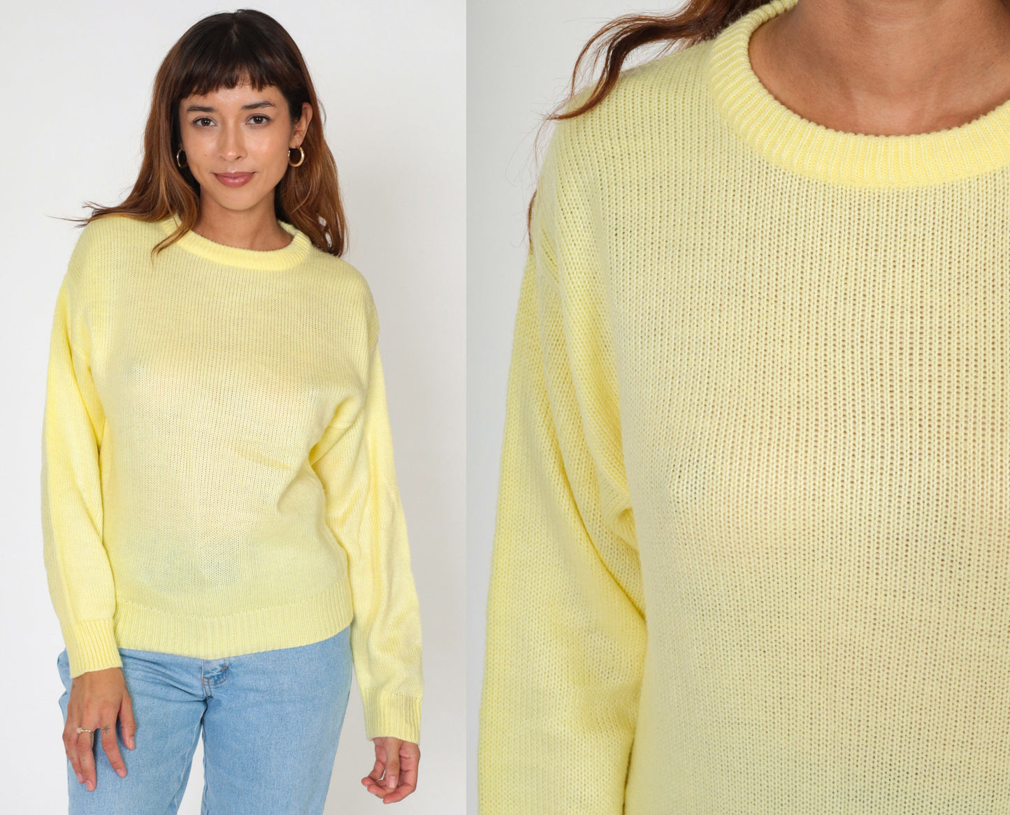 80s Monarch Knits Yellow Crew Neck Pullover Sweater Small