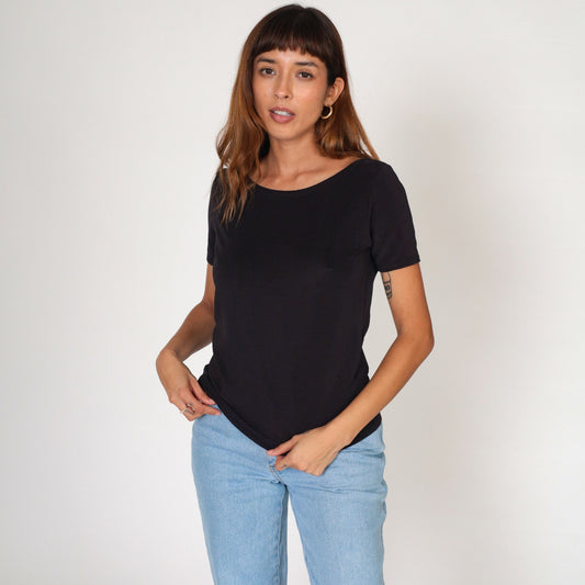 Y2K Black Fitted T-Shirt Stretchy Short Sleeve Tee Medium M