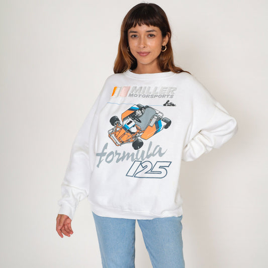 90s Miller Motorsports Formula 125 Go Kart Racing Sweatshirt White Cotton Extra Large