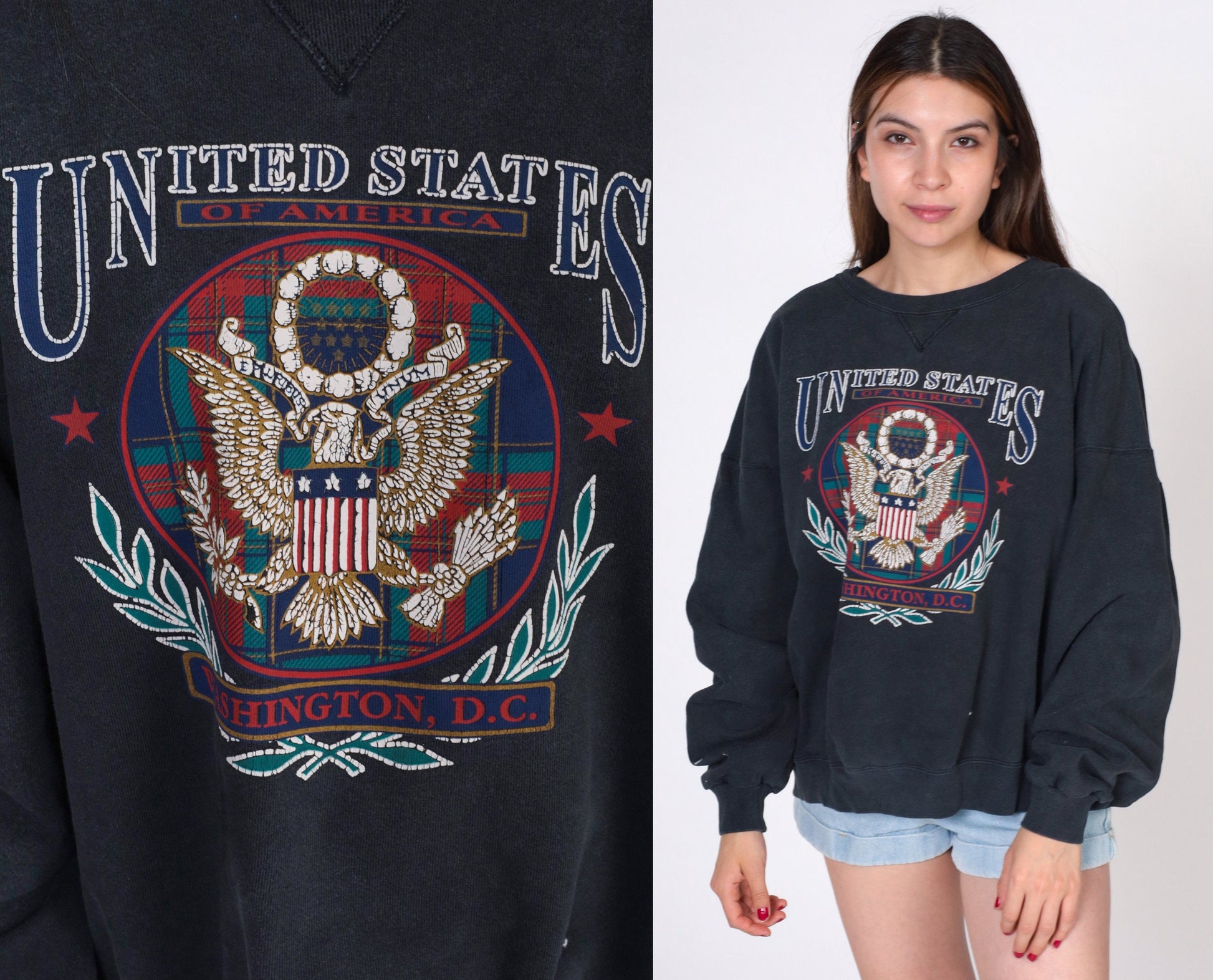 90s Washington DC Eagle Crest Sweatshirt White Graphic Crewneck Extra Large XXL