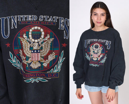 90s Washington DC Eagle Crest Sweatshirt White Graphic Crewneck Extra Large XXL