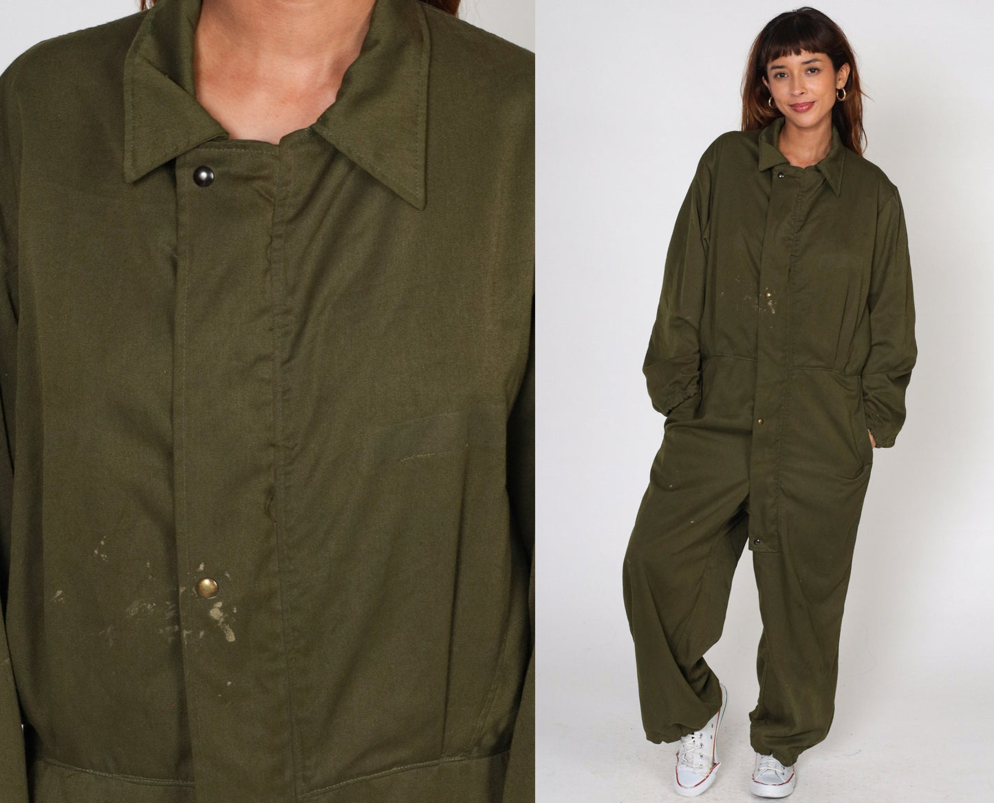 1990s Army Coveralls Flight Suit Olive Green Distressed Men's Small