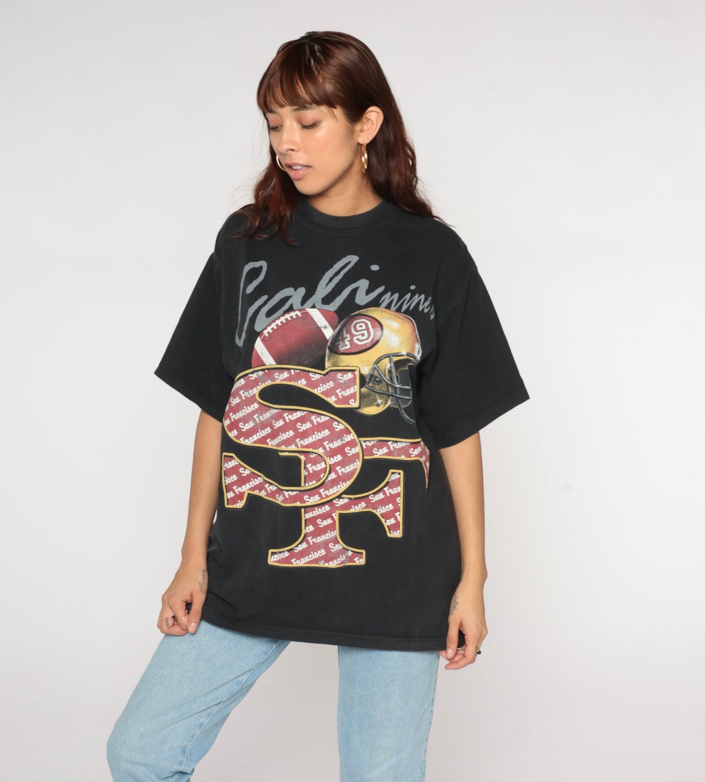 90s San Francisco 49ers NFL Football T-Shirt Black Graphic Tee Extra Large
