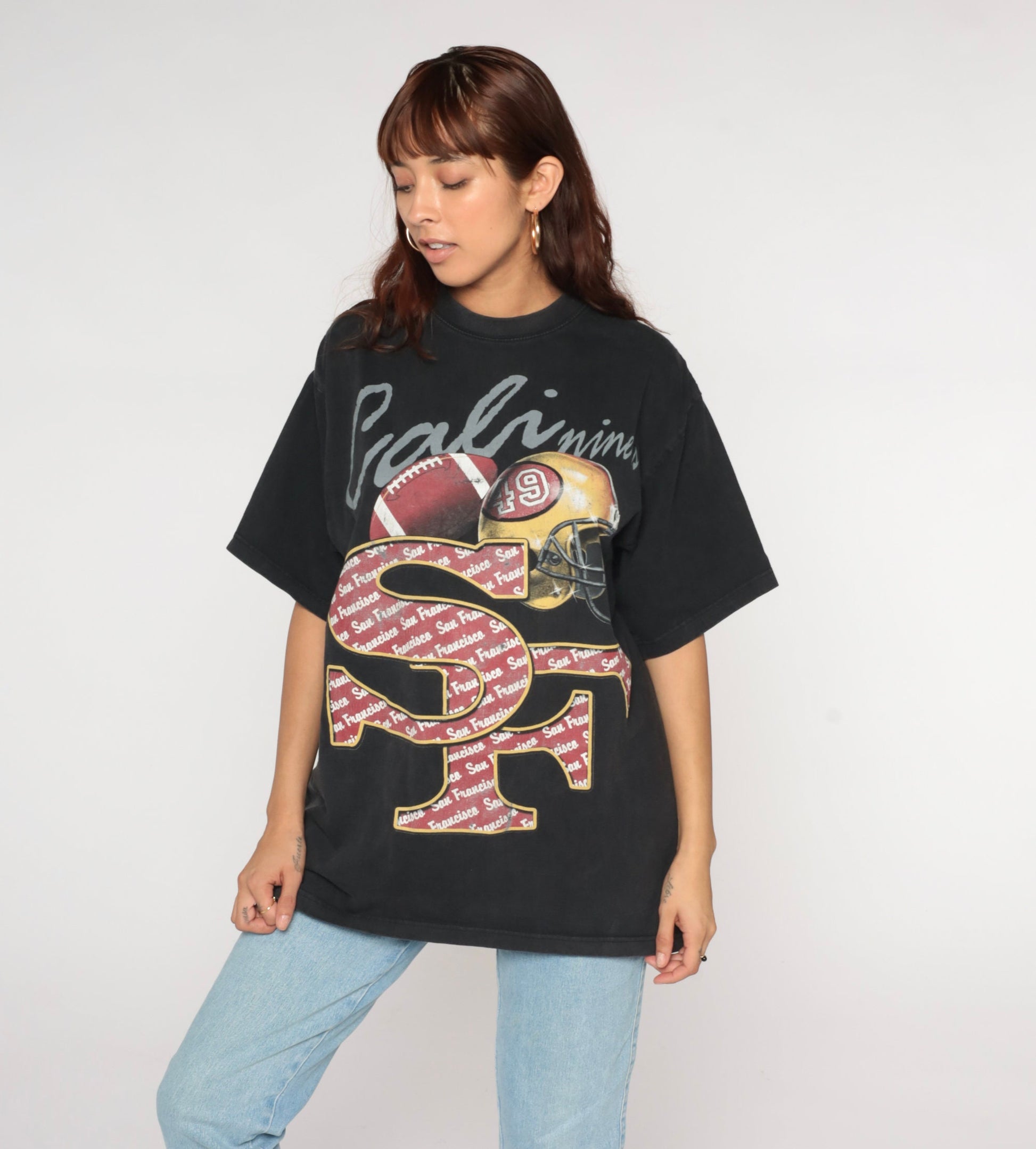 90s San Francisco 49ers NFL Football T-Shirt Black Graphic Tee Extra Large