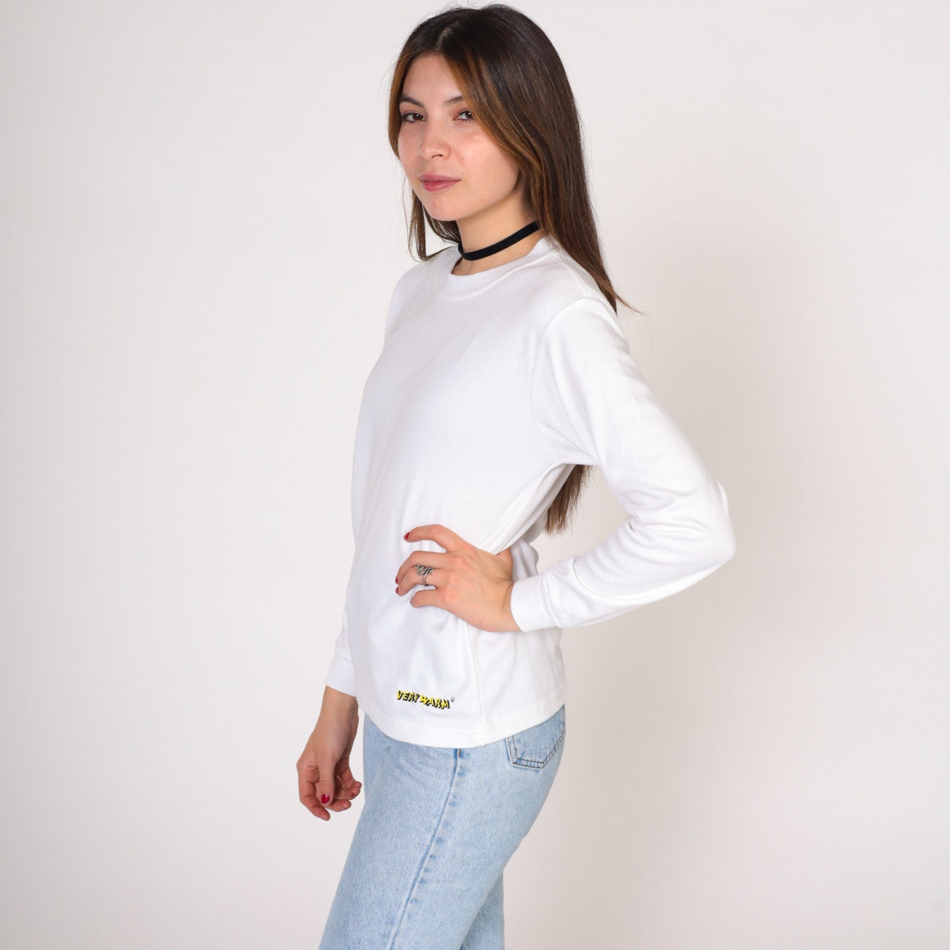 00s Very Warm Thermal Long Sleeve Shirt White Crew Neck Medium