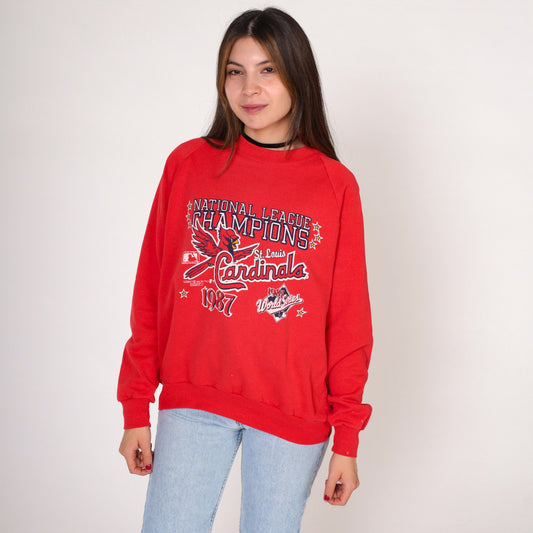 1987 St Louis Cardinals World Series Champions Sweatshirt Red Raglan 80s Small