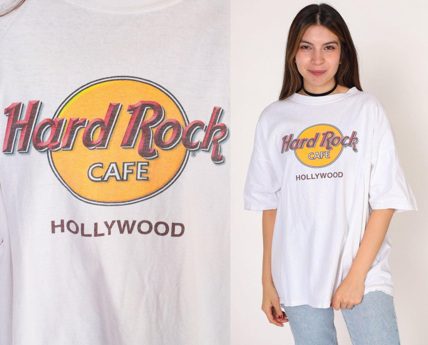 Hard Rock Cafe Hollywood 90s Graphic T-Shirt White Extra Large XL