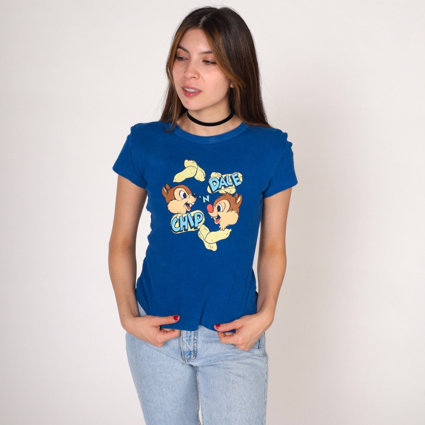 90s Chip N Dale Disney Graphic T-Shirt Blue Cotton Tee Extra Small