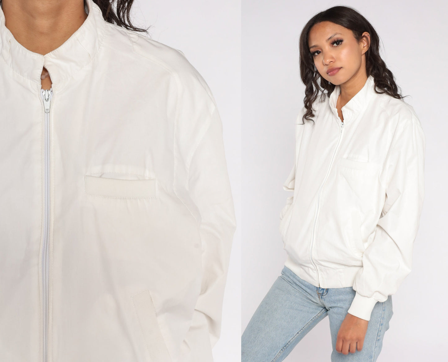 80s Members Only White Windbreaker Jacket Zip-Up Men's 38