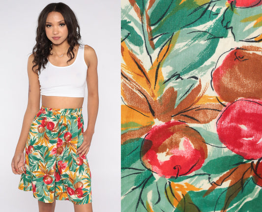 90s Fruit Floral Print Pleated Shorts High Waist Wide Leg Small S