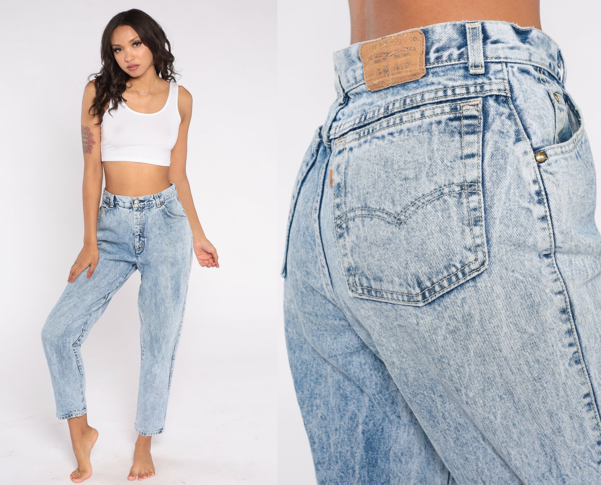 90s Levi's 573 Acid Wash High Waisted Tapered Jeans Small