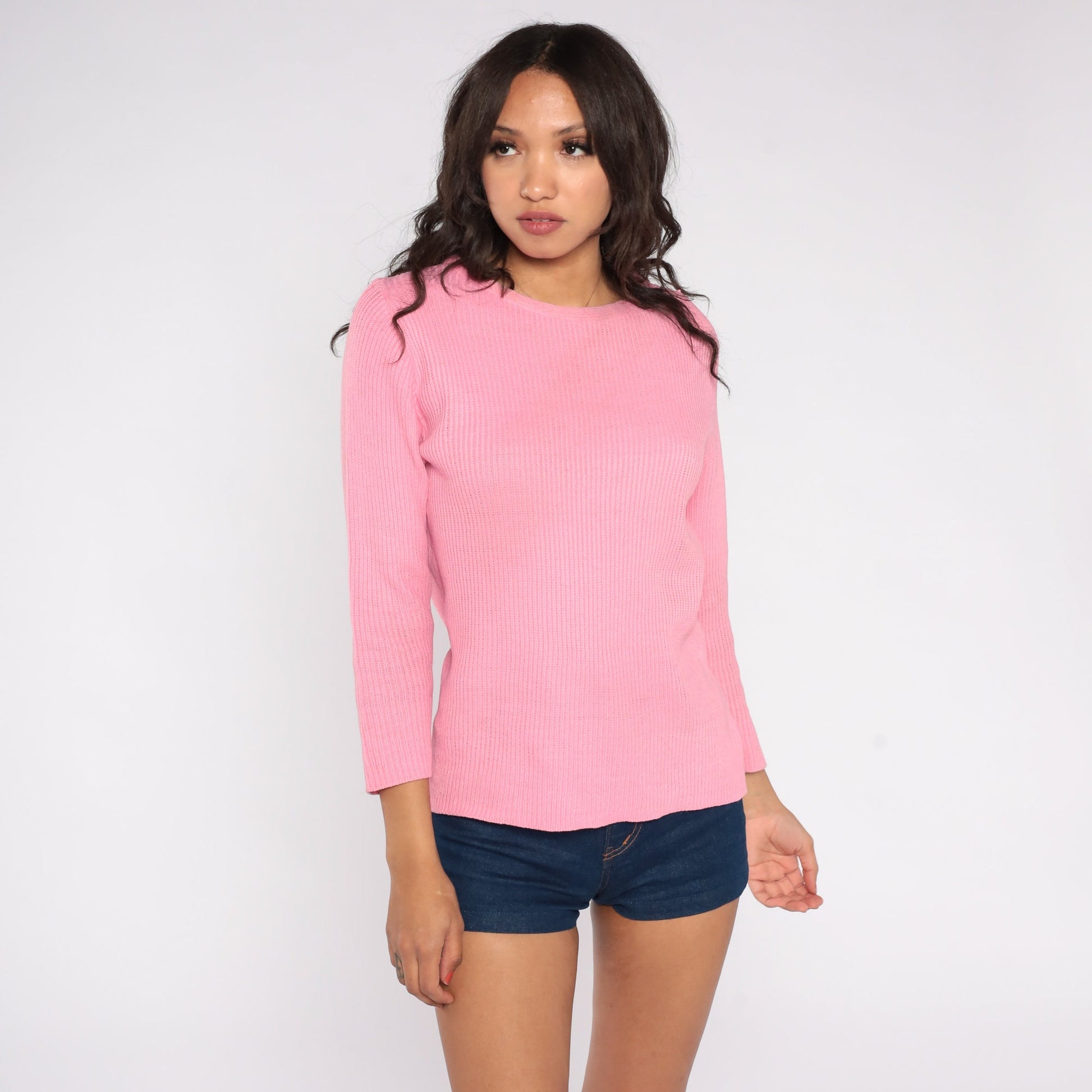 70s Pink Knit Crewneck Pullover Sweater Medium M