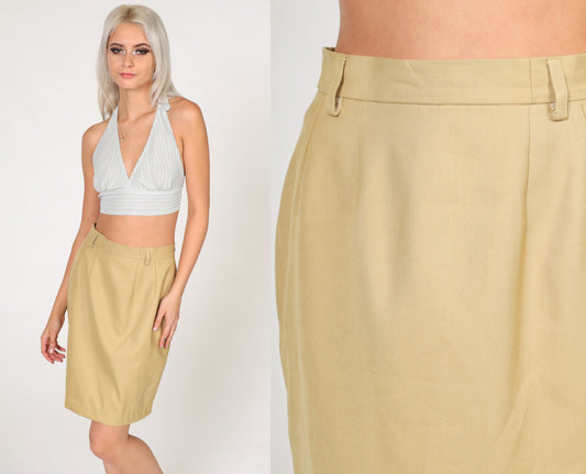 80s Tan Pencil Skirt High Waist Mini Rear Zip Small