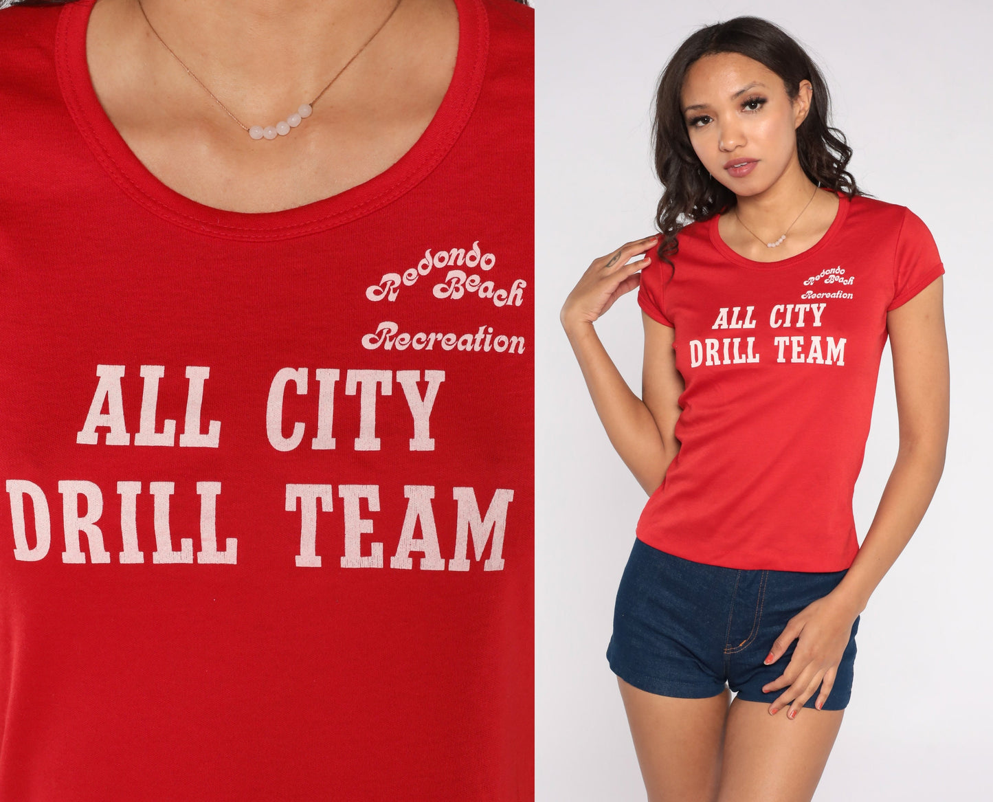 80s Redondo Beach All-City Drill Team Graphic Tee Red Single Stitch Small