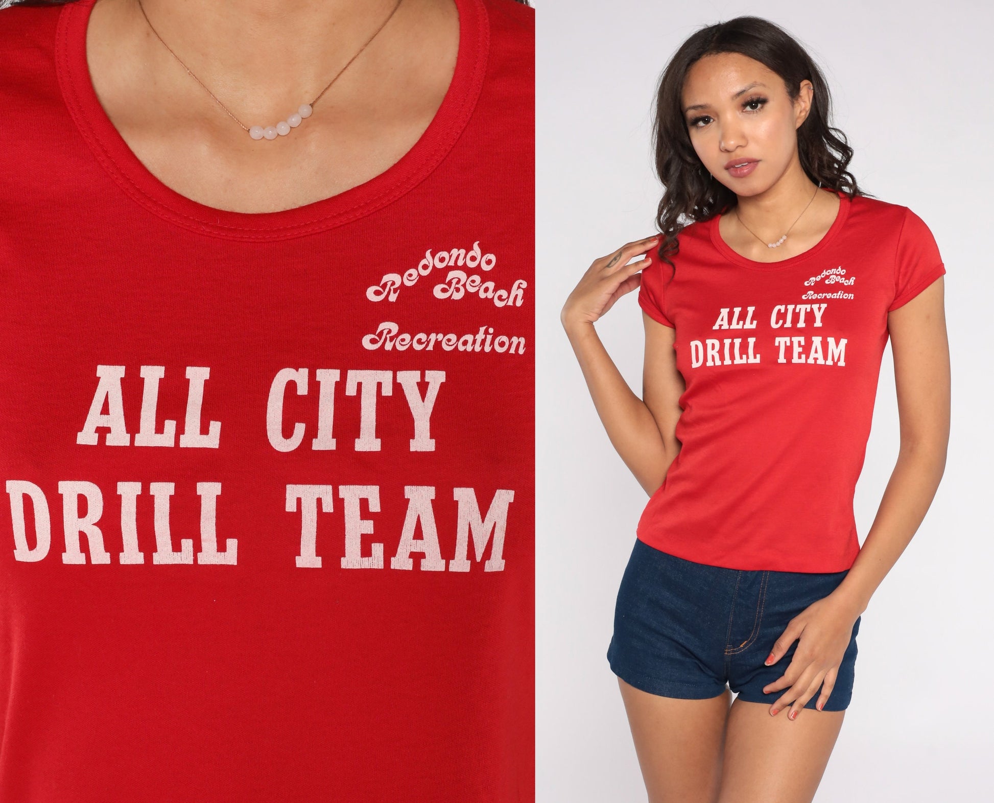 80s Redondo Beach All-City Drill Team Graphic Tee Red Single Stitch Small