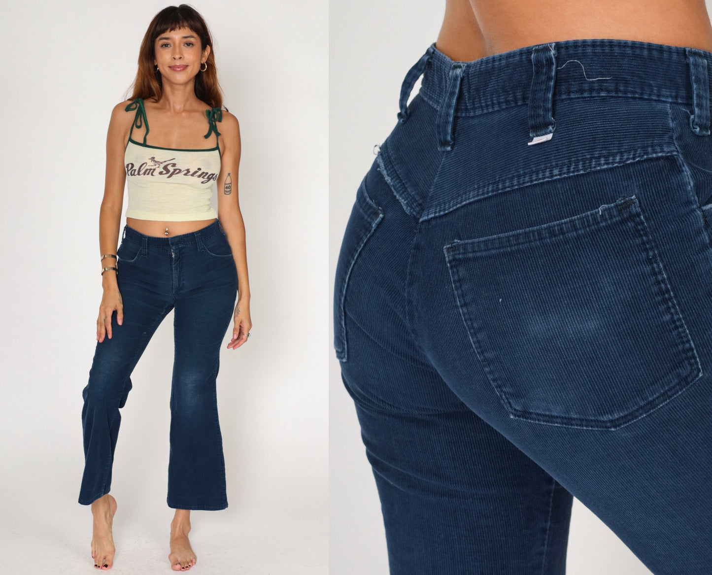 90s Dickies Navy Corduroy Bell Bottom Pants Mid Rise Small