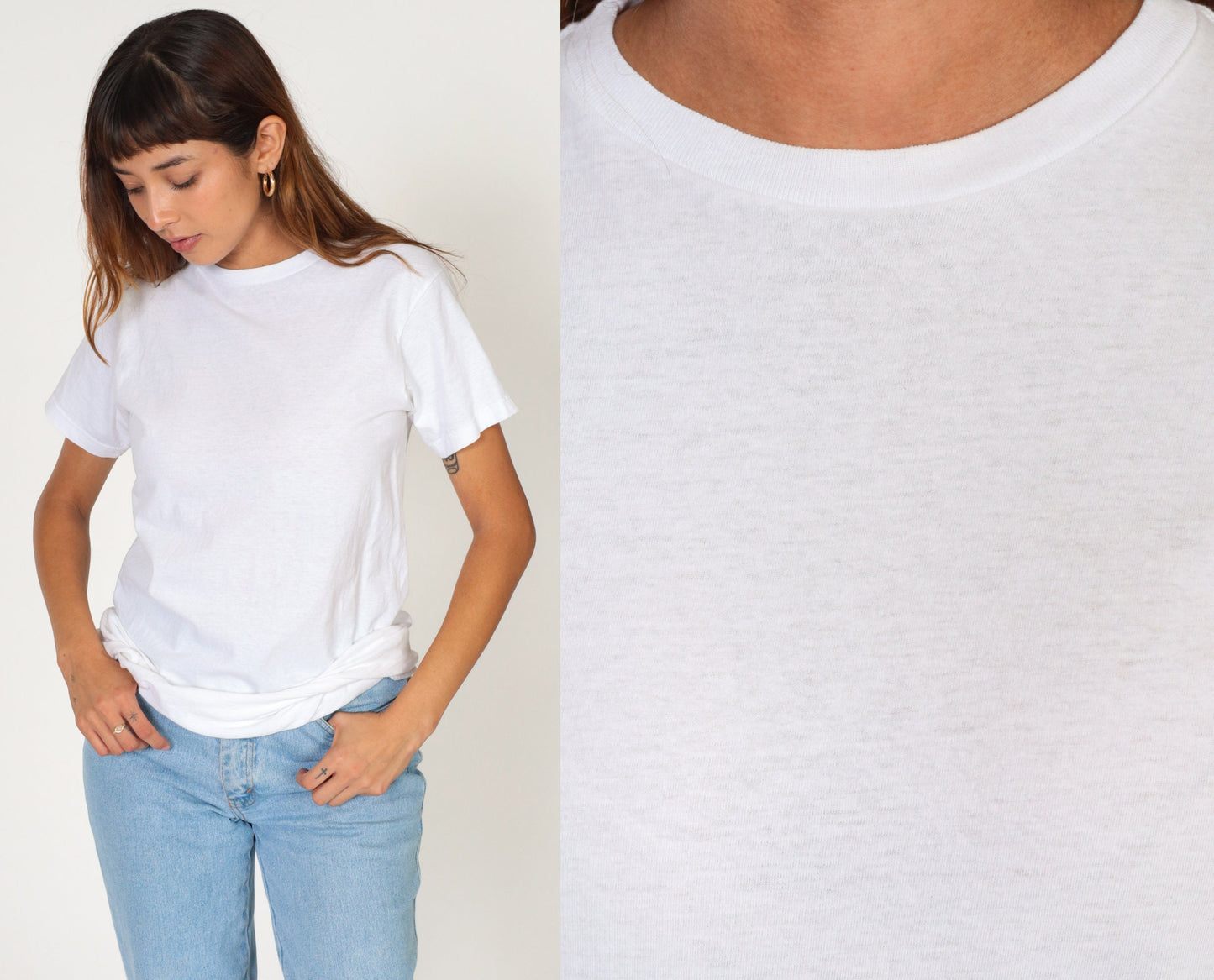 Y2K White Cotton Crew Neck T-Shirt Burnout Medium M